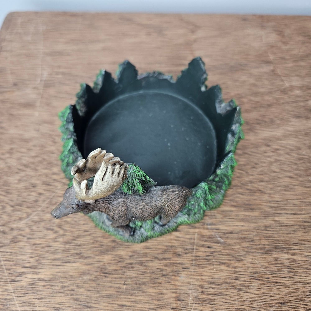 Rustic Moose‎ Forest Resin Candle Holder Trinket Dish Cabin Lodge Decor 6 Inch